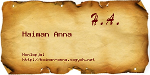 Haiman Anna névjegykártya